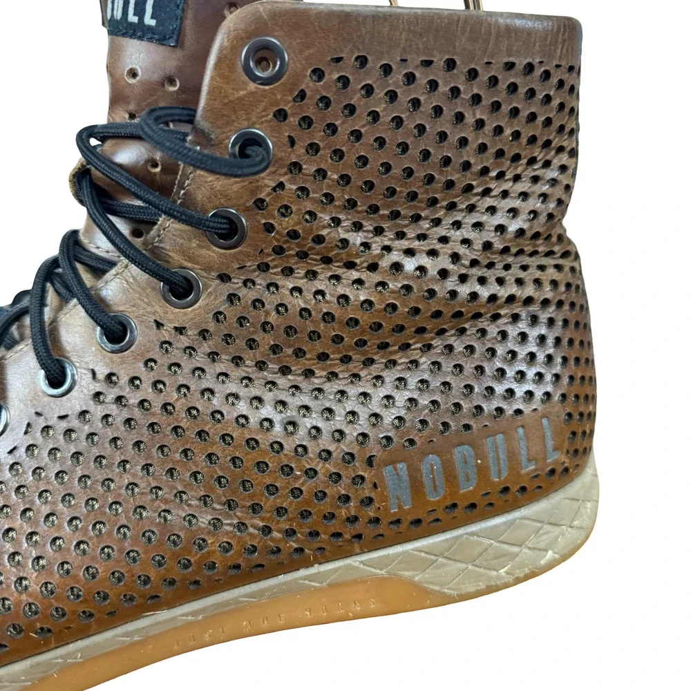 Nobull High Top Leather Brown Trainers Sneakers Boots Casual Shoes Perforated 11